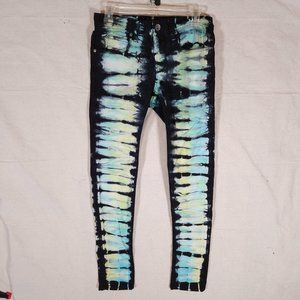 Rogue Jeans Tie Dye Mens 28 Black Skinny Stretchy Denim Pants Boho Retro